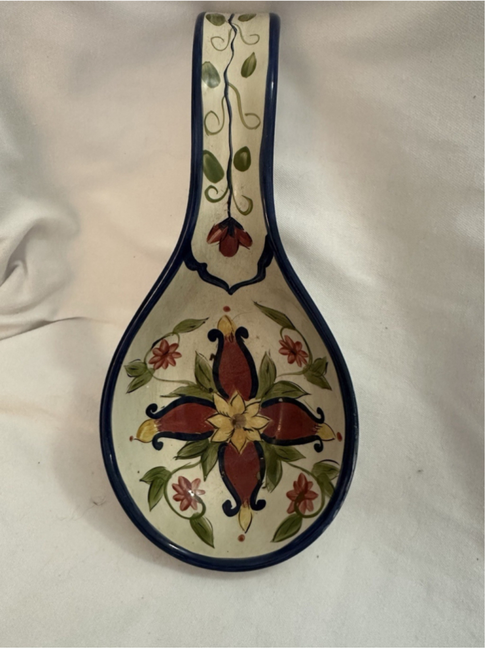 Pier 1 VALLARTA 10 inch Spoon Rest Utensil Holder Floral Design Hand Crafted